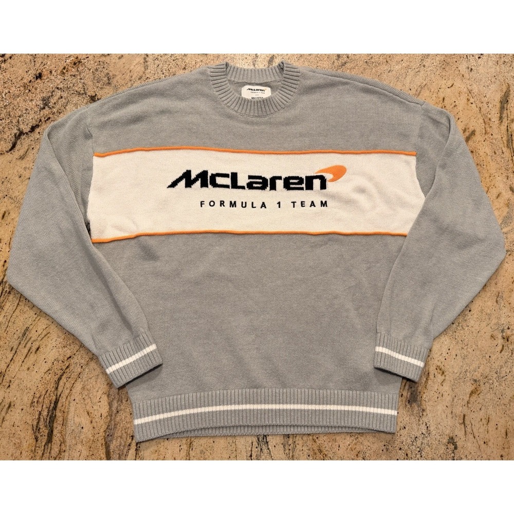 Hollister McLaren Formula 1 Team Sweater Size Large Boxy Fit Gray Pullover Knit